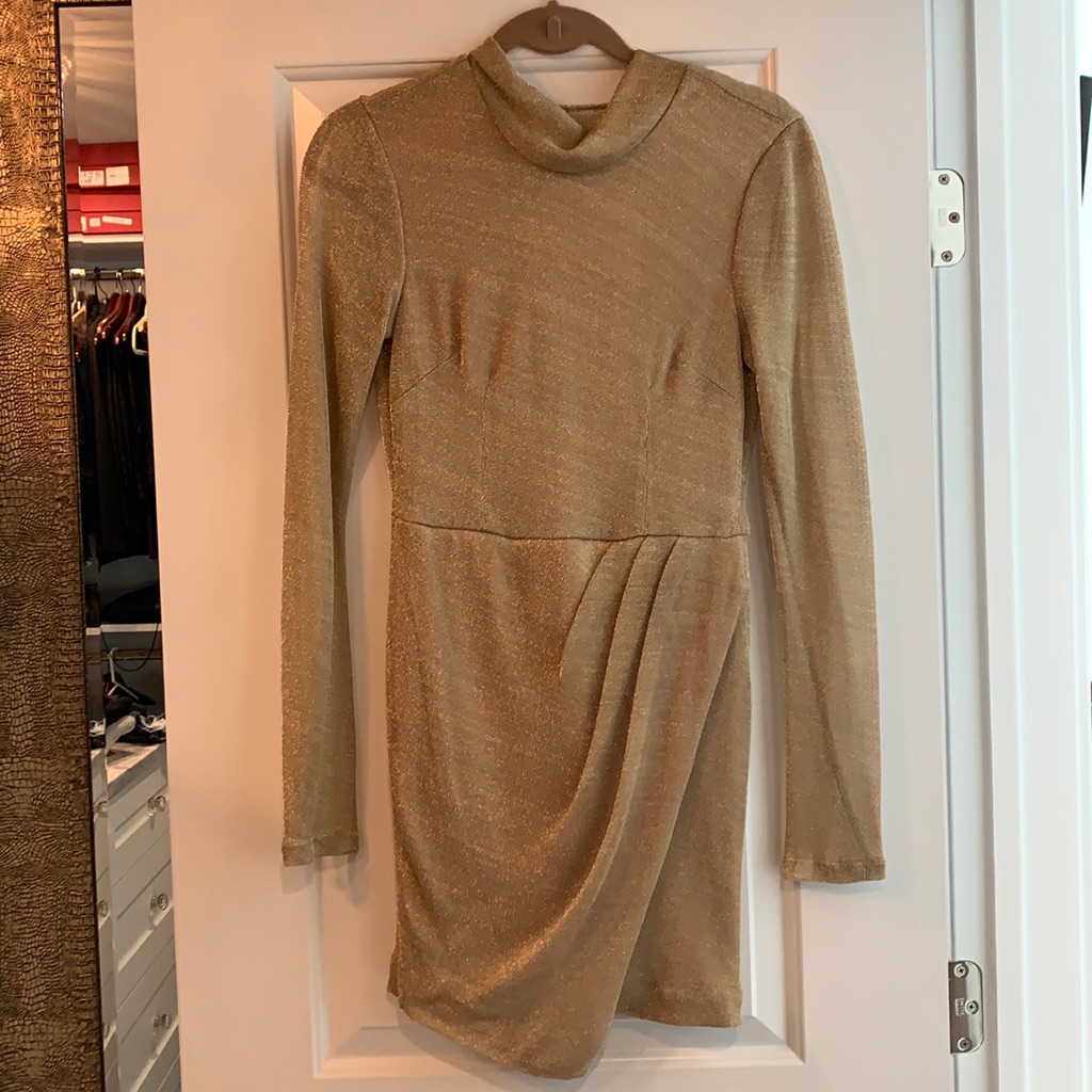 Free People Gold Metallic Cocktail Dress Size 2